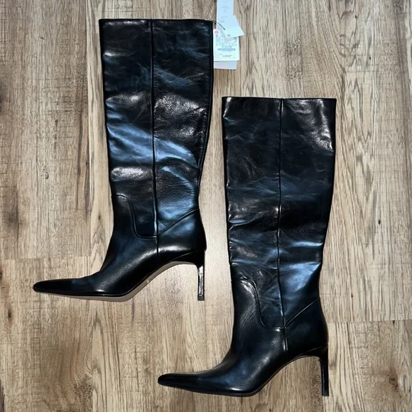NEW! Zara 3.1” Heeled Leather Knee Boots Size 41 - Picture 6 of 14